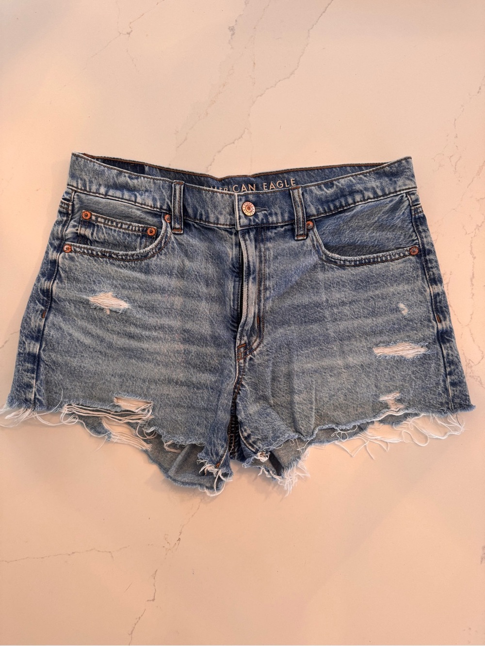 American Eagle Outfitters Light Blue Distressed High-Rise Denim Cutoff Shorts